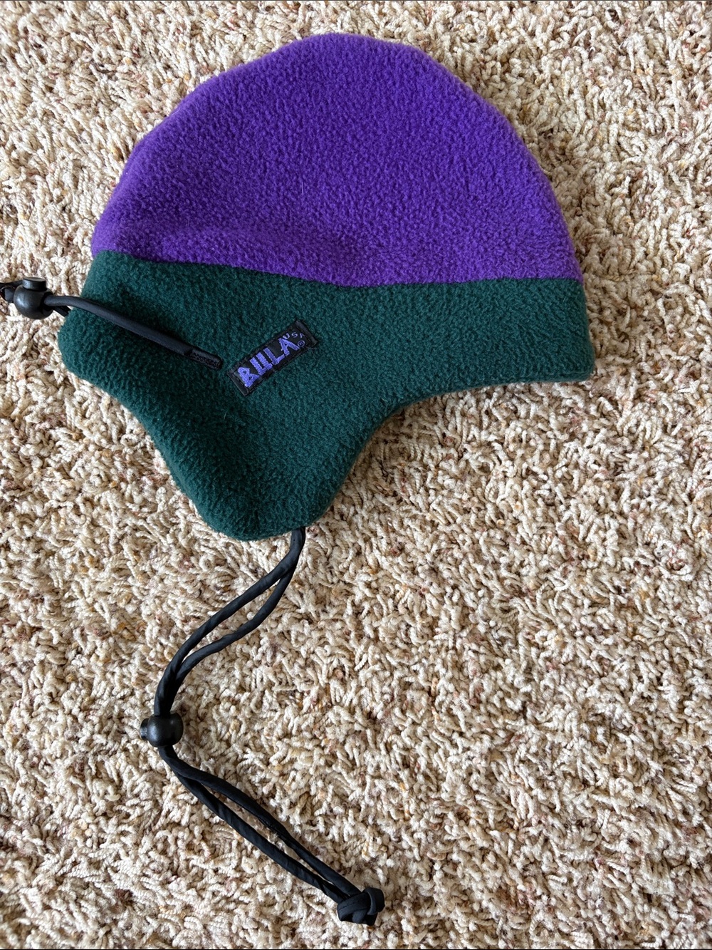 Vintage 90s Bula Fleece Earflap Trapper Hat Purple Green One Size